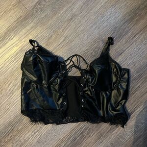 Shein large leather crop top with lace and ties